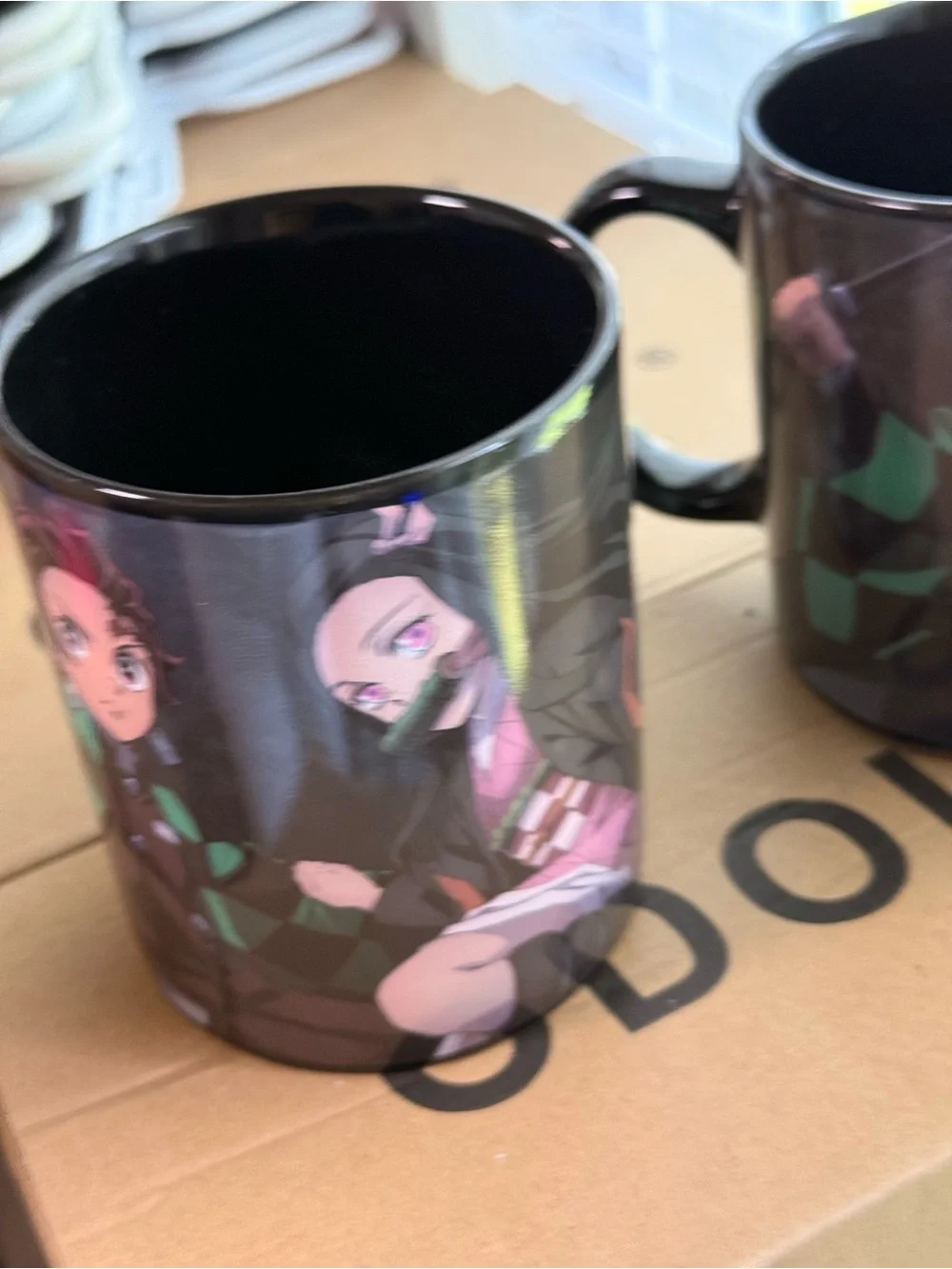 Demon Slayer Heat-Change Coffee Mugs ( 2 ) - Black with Green & Pink Artwork